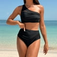 thumbnail image 5 of UTSJKR Two Piece Bikini Set for Women Plus Size Cutout One Shoulder High Waisted Bikini Bathing Suit Full Coverage Swimsuit Black XL, 5 of 7