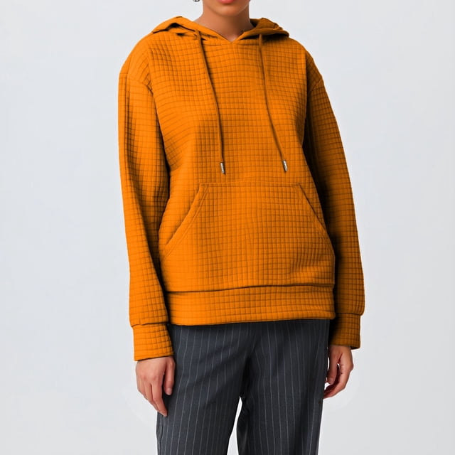 IMENGL Hoodies trendy knit drawstring pullover, Orange M, Size M-3XL