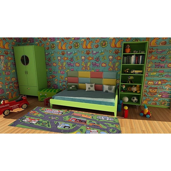 Kids Playmat Nursery 3'3" x 6'6" Runner Rug Carpet Educational Roads and Buildings Great For Playing With Cars & Toys and Lots of Fun