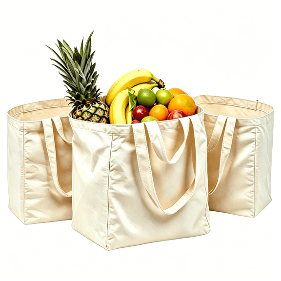 MISSMILE Canvas Grocery Tote Bag,3Pcs Reusable Extra Large Shopping Bag with Long Shoulder and Handle Straps,6 Inner Pockets,15X15X10 Inch,Foldable Washable Bag for Picnic