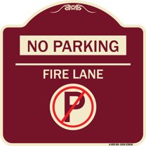 SignMission Designer Series Sign - No Parking - Fire Lane (With No Parking Symbol) | Burgundy 18" X 18" Heavy-Gauge Aluminum Architectural Sign | Made in the USA