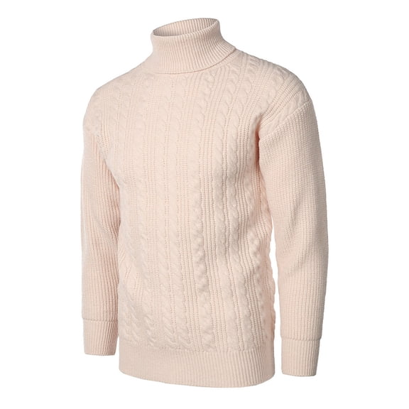 Vedolay Turtleneck Men Casual Slim Fit Pullover Long Sleeve Knitted Pullover Sweaters Beige,2XL