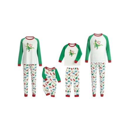 

FOCUSNORM Family Match Pajamas Christmas Set Dinosaur Print Long Sleeve O-neck Pullover+Trousers/Romper