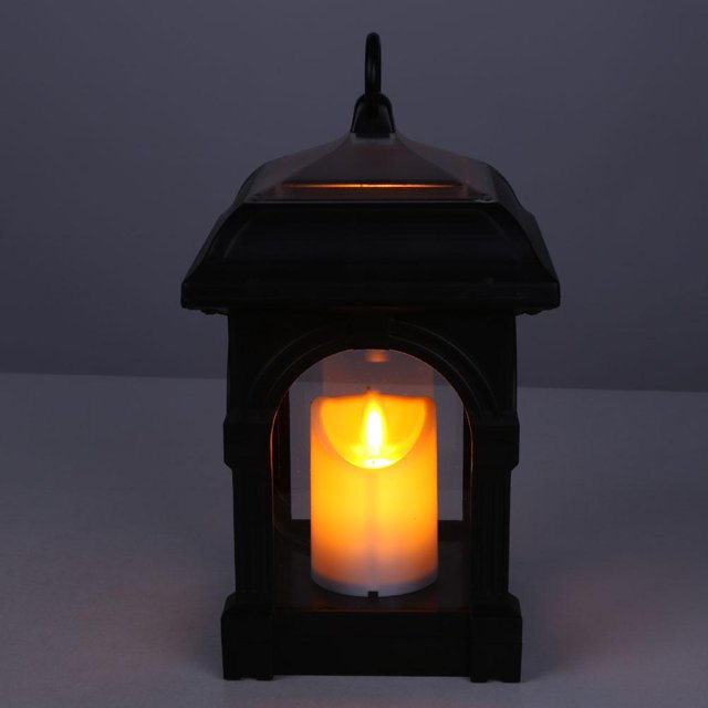 Farol de vela con luz LED solar impermeable para colgar en el hogar (negro) Lamparas