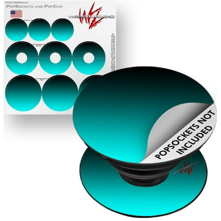 Decal Style Vinyl Skin Wrap 3 Pack for PopSockets Smooth Fades Neon Teal Black (POPSOCKET NOT INCLUDED) by WraptorSkinz