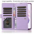 thumbnail image 2 of Wallet Case for Samsung Galaxy S21 FE, Magnetic Handbag Zipper Pocket PU Leather Flip with 9 Card Slots and Wrist Strap Folio TPU Inner Stand Case - Purple, 2 of 14