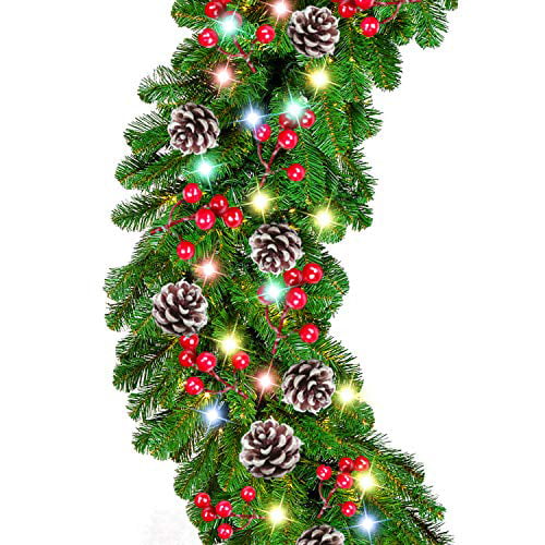 Battery Operated Lighted Garland Wreath, Garland With Lights Outdoor Battery Operated Fan