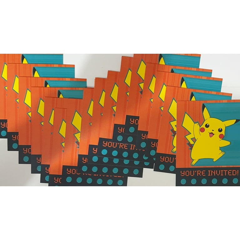 Pokemon Vintage Party Invitations (8 Cards + 8 Envelopes, 2000 Edition) Official Licensed Collectible, Includes Name Tag