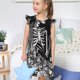 thumbnail image 4 of Fotbe Gothic Skull Floral Art Vestido de Dormir para Niñas de 3 a 10 Años, Mangas Cortas, Estilo Princesa, Pijama Camisón con Mangas Voladas-Medium, 4 of 6