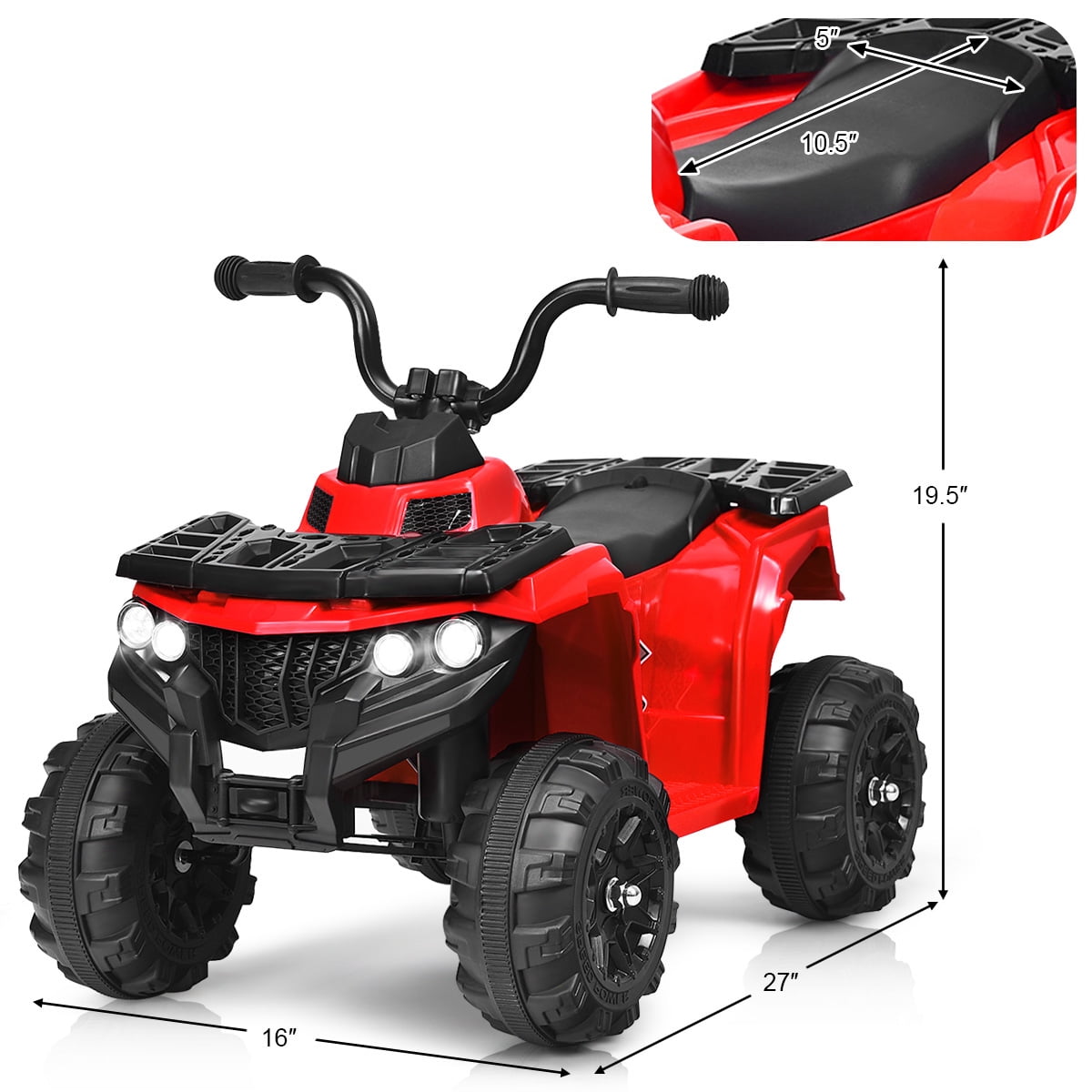 Gymax Kids Ride On Car 6V Battery Powered ATV w/4 Anti-skid Wheels Music Player Red