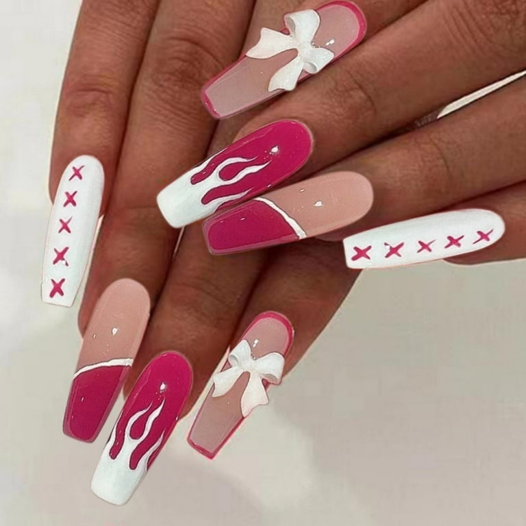 Black Pink With Rhinestones Nail Design on Acrylic Press on Nails Best  Selling Hand Made Full Coverage Tips All Sizes Shape and Lengths 