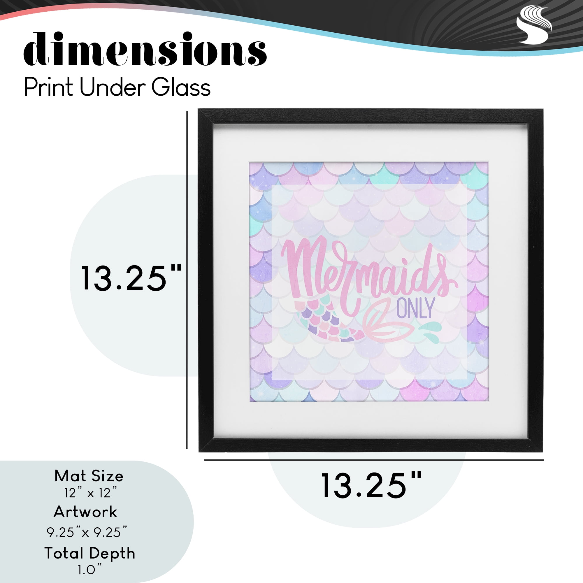 Pastel Mermaids Only Black Framed Print Under Glass, design by Kim Allen