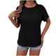 thumbnail image 1 of Mujeres de Verano Tops Nuevo Color Sólido Cuello en V Manga Corta con una Hendidura en el Doblado, Poliéster, 1 of 6