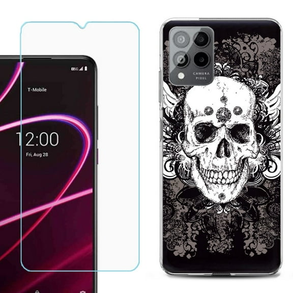 OneToughShield ® for T-Mobile Revvl 6x Pro 5G Shockproof Fashion Phone Case, with Tempered Glass Screen Protector - Grunge Skull