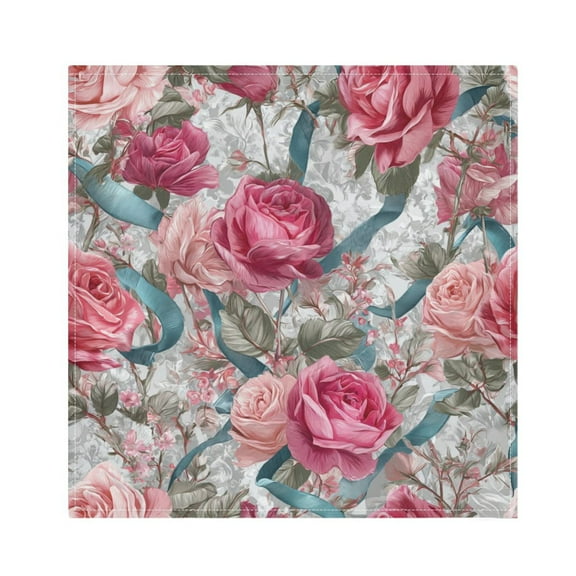 1 Pack 20'' x20" Satin Table Napkins Dinner Napkins for wedding Party Decoration events Roses and Ribbons