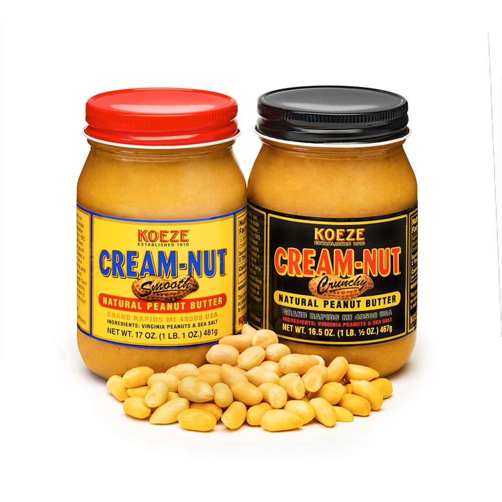 Cream-Nut Smooth Natural Peanut Butter, Six 17oz Jars