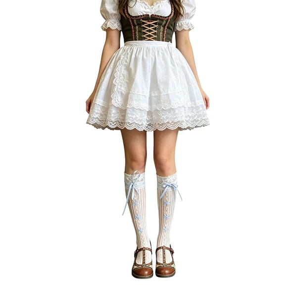 Yuanlong Womens Knee-High Socks Sheer Lace Bow Detail Mid Calf Tie Up Socks Fashionable Daily Thin Hosiery