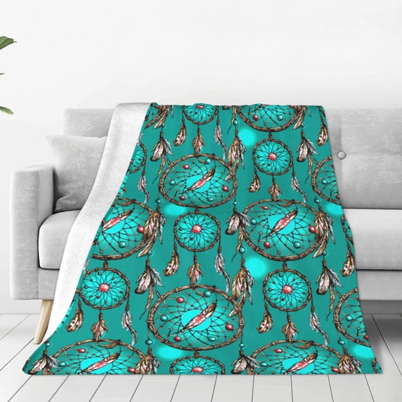 Fleece Throw Blanket Boho Dreamcatcher Print Reversible Plush Fluffy Large Big Blanket for Sofa Couch Bed-40"x30"