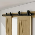 thumbnail image 3 of 12FT Sliding Barn Double Door Hardware Cabinet Closet Track Kit Top Mount T Rollers Hangers Set for 2 Doors Black, 3 of 6
