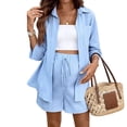 thumbnail image 4 of Women Summer Maternity 2 Piece Sets Long Sleeve Button Down Shirts Beach Vacation Outfits Light Blue M, 4 of 9