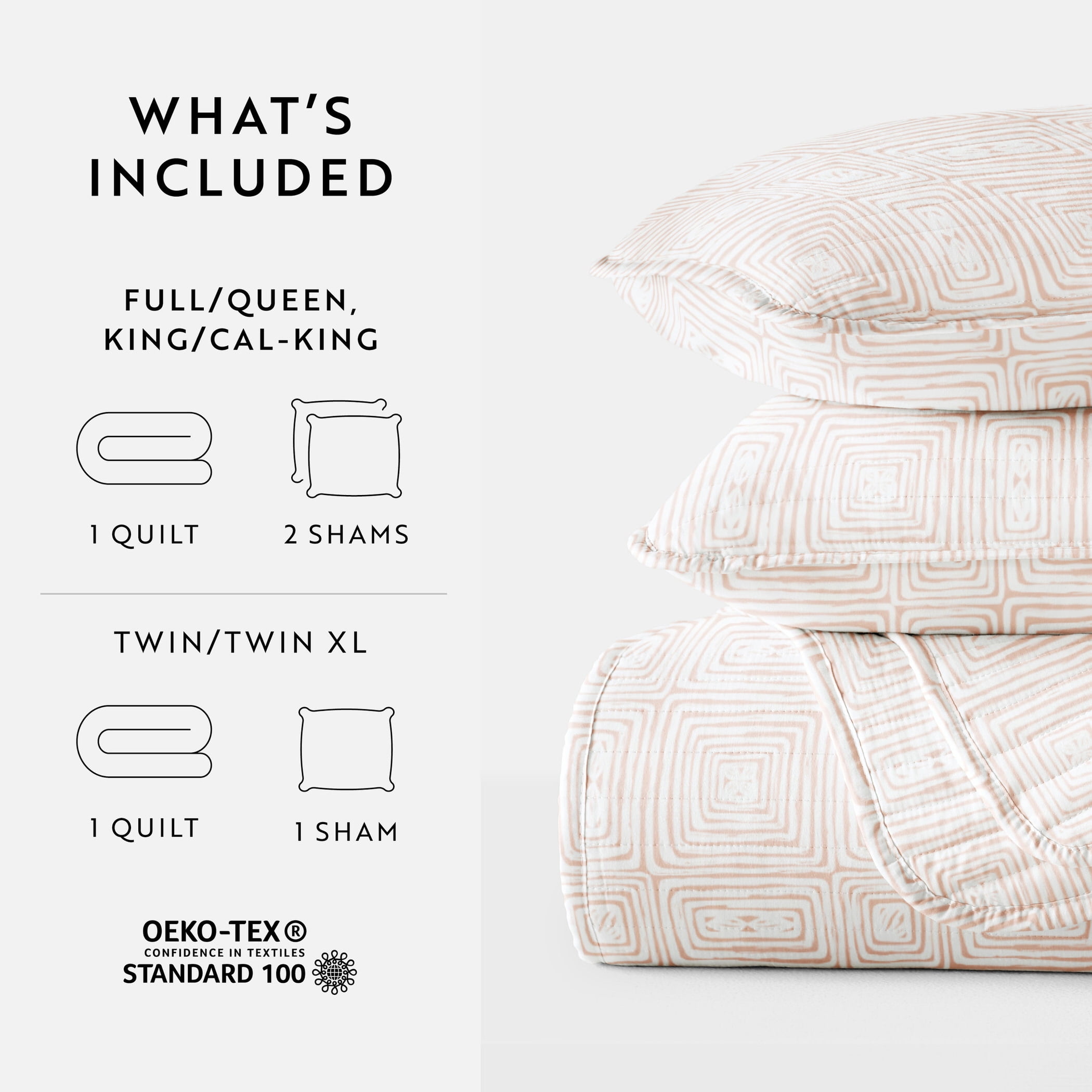 Noble Linens 3-Piece Apricot Geometric Maze Pattern Quilt Set, Twin