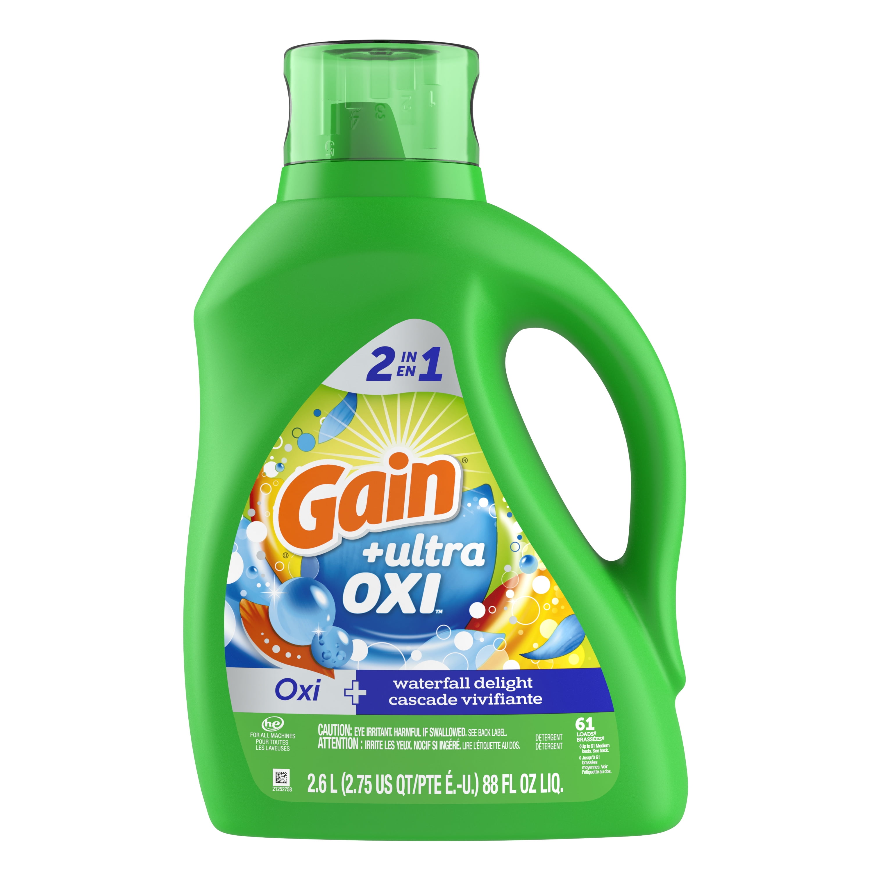 Gain Ultra Oxi Liquid Laundry Detergent, Waterfall Delight Scent, 88 fl oz, 61 Loads