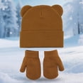 thumbnail image 3 of Lispipm Baby 2 Piece Bear Ear Beenie Hat and Mittens Stretchy Warm Winter Accessory Infant Toddler Kids Indoor Outdoor Knit Set Red 6-36 Months, 3 of 6