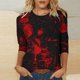 thumbnail image 1 of Fiudx Ofertas Relámpago Camiseta Estampada de Halloween a La Moda para Mujer, Blusa de Mangas 3/4, Tops Informales con Cuello Redondo, 1 of 5