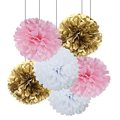 18pcs Gold Pink and White Tissue Pom Kit Flower Balls Ceiling Hanging Decorations Wedding Favors Baby Shower Party Decorations - Walmart.com