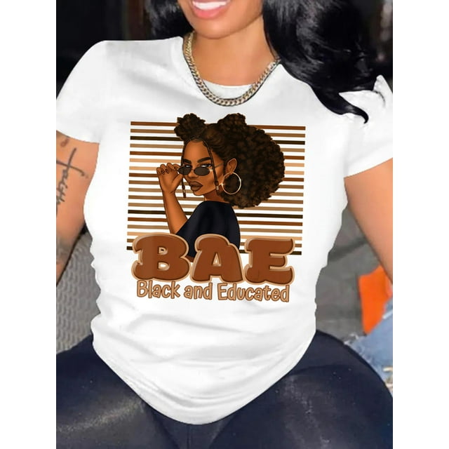 Cartoon Character & Letter Print T-Shirt, Casual Short Sleeve Top For Spring & Summer, Women's Clothing Tee For Adult, Men, Women, Teen, Teenager, Adolescent, Youth