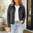 thumbnail image 3 of Dpjklzsn Women's Cropped Denim Zip Jacket, Long Sleeve Collared Casual Outerwear with Zipper Pockets, 3 of 8