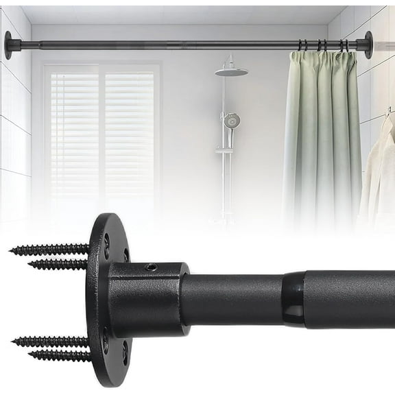 Shower Curtain Rod 30-49 Inch Closet Rod, 1 Inch Diameter Adjustable Heavy Duty Shower Rods Anti-Rust Wall-Mounted Fixed Shower Curtain Rod, Matte Black