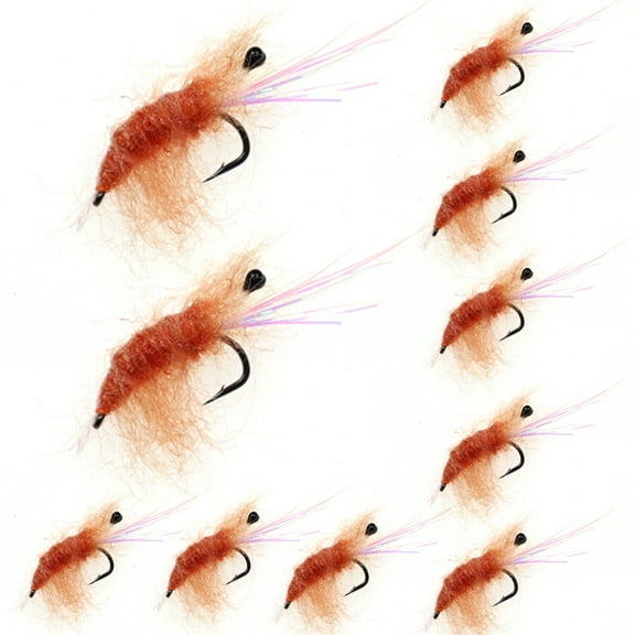 Opolski 10Pcs Shrimp Fly Fishing Bait Fake Flies Bait with Sharp Hook Prevent Escape Freshwater Saltwater Fishing Lure Bait Artificial Fly Bait