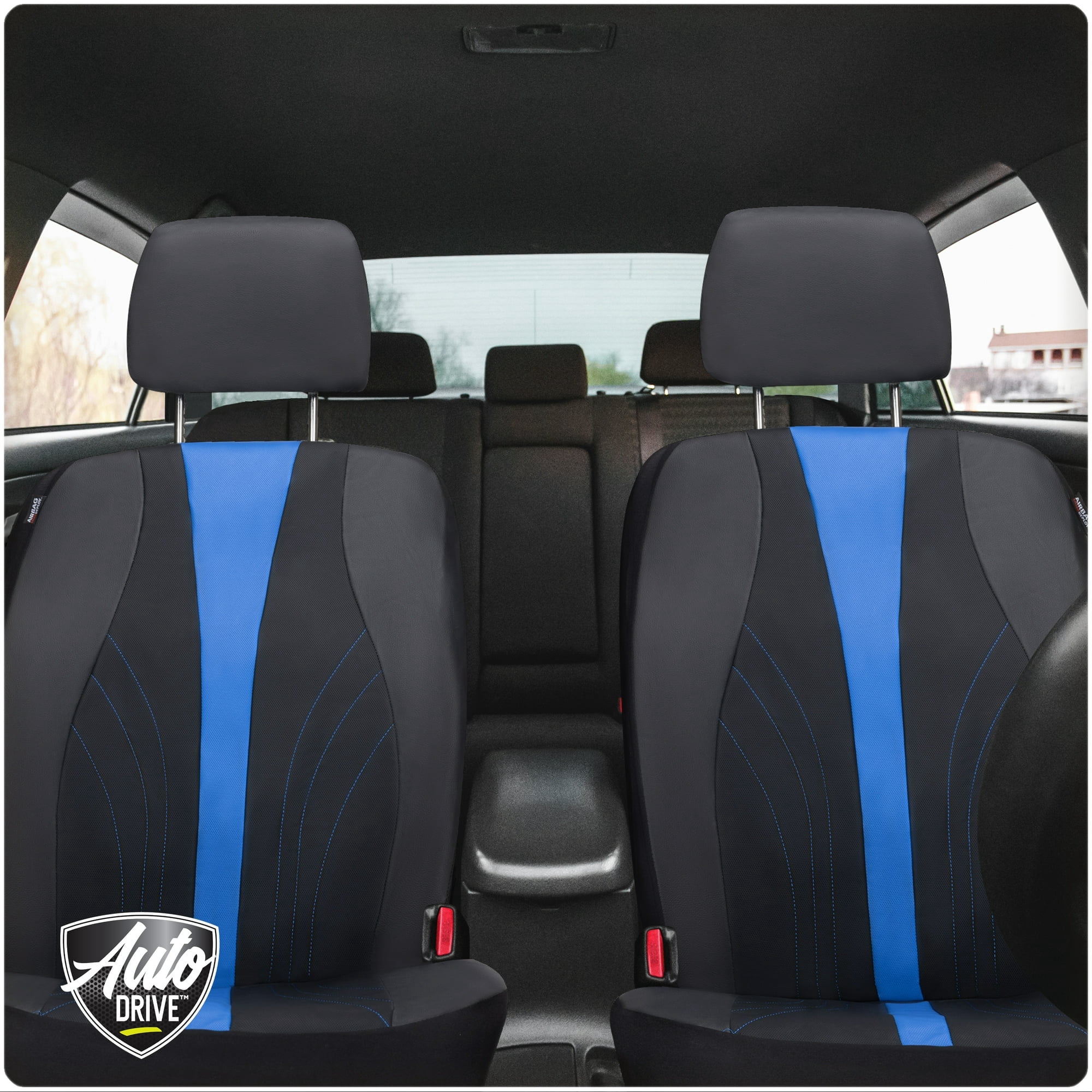 Auto Drive 2-Piece Black-Blue Marlo Seat Covers – Durable, Water-Resistant Polyester Fabric