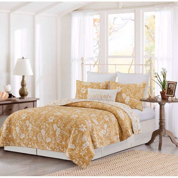 Everview Gold Cotton Blend King Bed 3-Piece Quilt Set