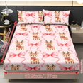 thumbnail image 4 of Jeiento Cute Reindeer Pink Bow Print Bedding Cover Set, Soft Breathable Bed Sheet Ensemble with 2 Pillowcases, Wrinkle Resistant Deep Pocket Bedding for Kids Bedroom, Full Size, 4 of 7