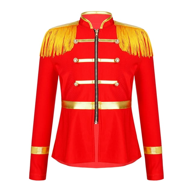 iiniim Costume de Maître de Cirque Garçons Filles Veste à Manches Longues à Franges Manteau Costume de Jeu de Rôle Halloween Rouge 6