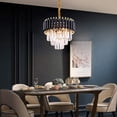 thumbnail image 2 of Modern Crystal Chandeliers 3-Tier Crystal Chandelier Light 15.7'' Black and Gold Pendant Light Fixtures Raindrop Flush Mount Chandelier for Living Room Kitchen Island Foyer E12x5 Lights, 2 of 8