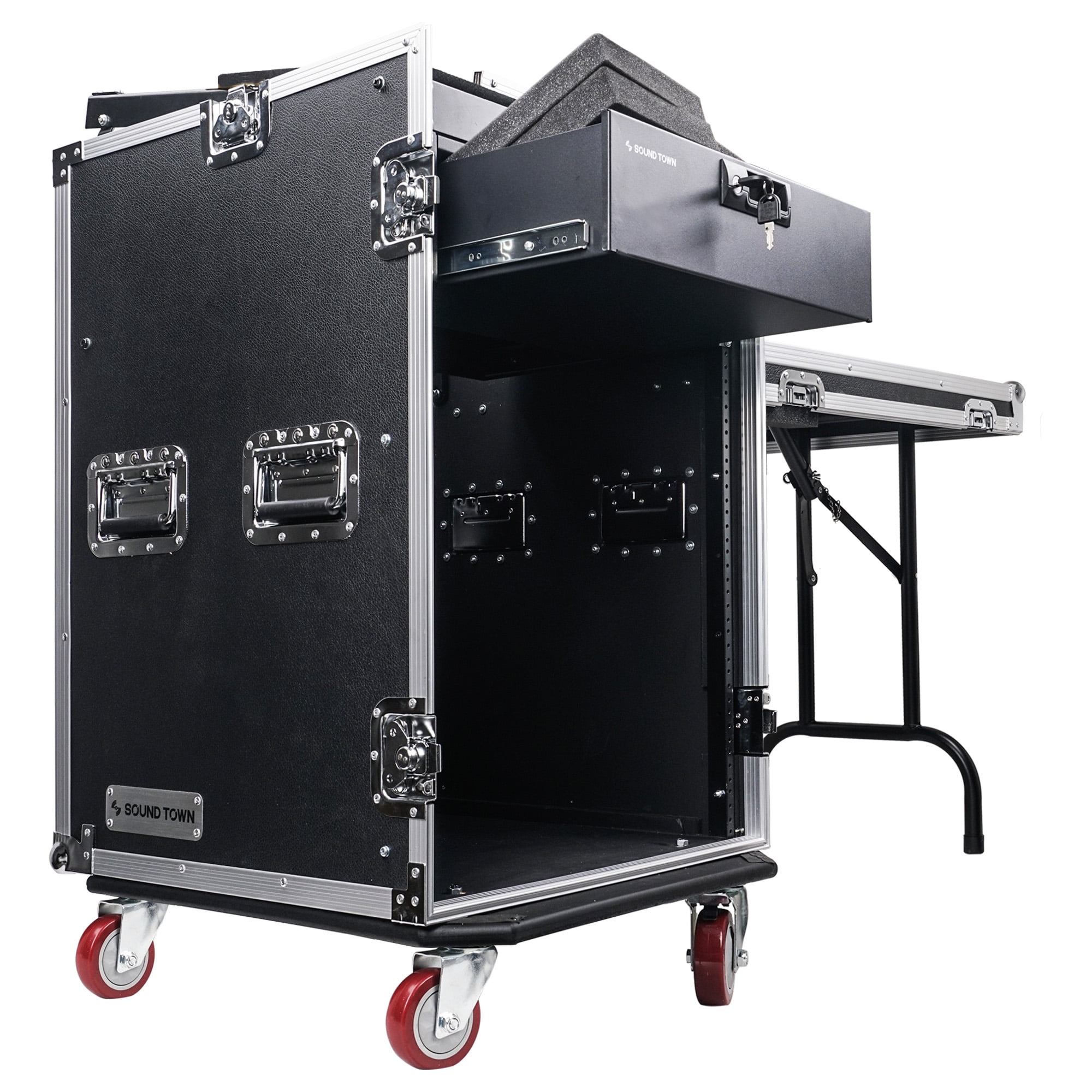 Sound Town 16U PA DJ Pro Audio Rack/Road ATA Case with 11U Slant Mixer