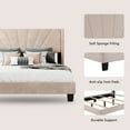 thumbnail image 3 of uhomepro Beige Queen Bed Frame with Velvet Upholstered Headboard, Modern Platform Bed Frame for Adults Teens, Bedroom Furniture w/ Wood Slats Support, Need Box Spring, 3 of 9