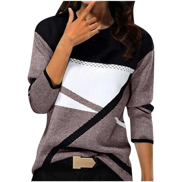 ZVAVZ Liquidation Chandails en Molleton à Blocs de Couleur pour Femmes Manches Longues Col Rond Décontracté Patchwork Épaule Tombante Chandail Coupe Ample T-Shirts Tendance