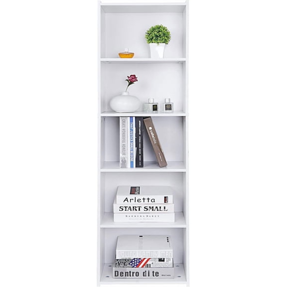 BarefHaven Display Storage Bookcase 5-Tier, Industrial Freestanding Bookshelf for Modern Home Office, Living Room, 52 Inch Open Shelf Rack for Books, Records, Photo Frames and Plants (White)