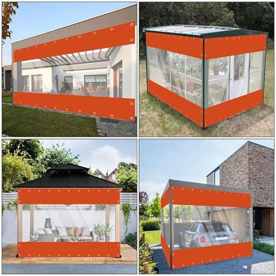 TOPCHANCES Outdoor Clear Vinyl Curtains with Grommets and Rope, Waterproof Cold Resistant Vinyl Patio Enclosure, PVC Heavy Duty Clear Tarps for Patio, Pergola, Porch,Gazebos,Balcony, 8'Hx8'W
