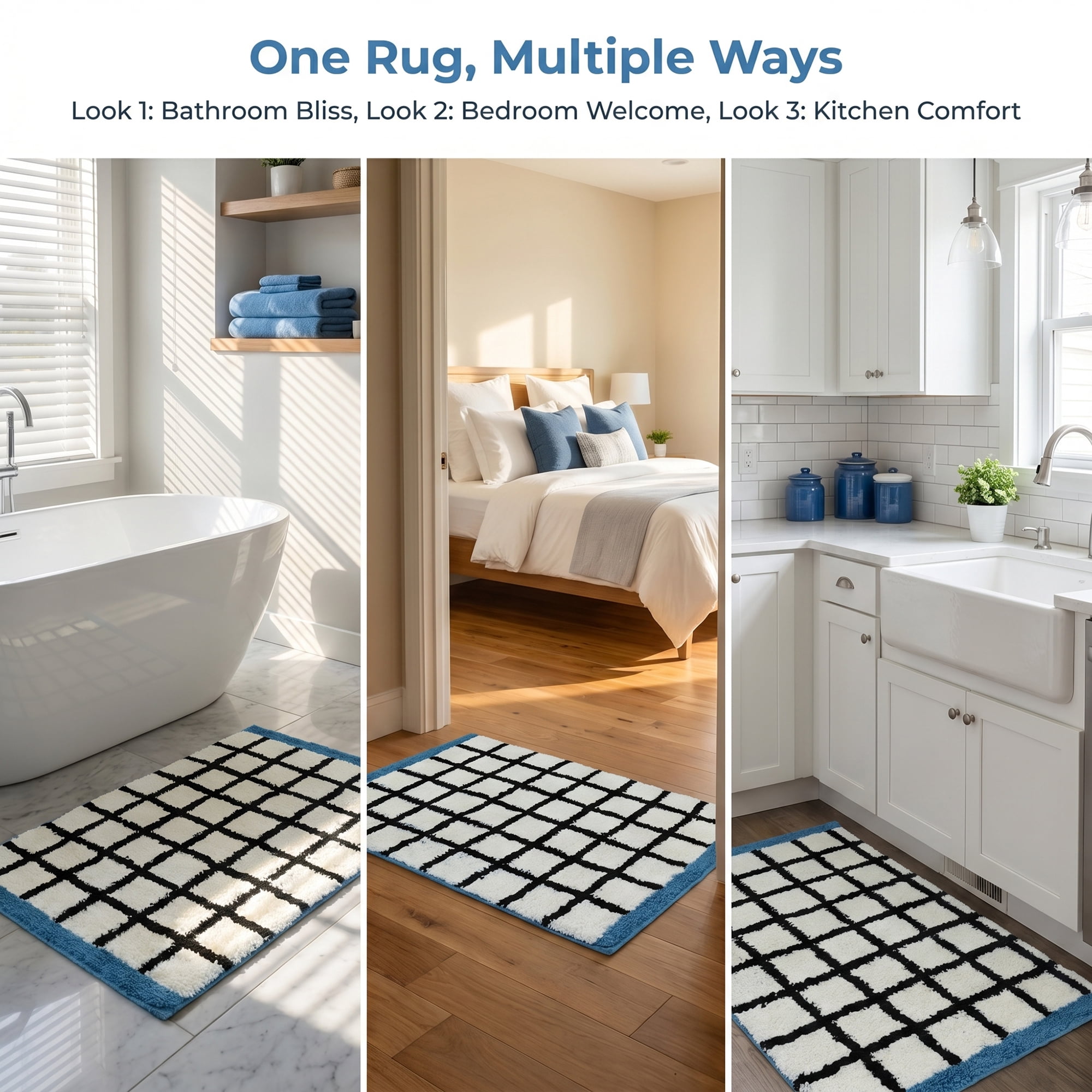 Unique Bargains Soft Absorbent Plush Non Slip Machine Washable Bath Mat Blue 24" x 16"