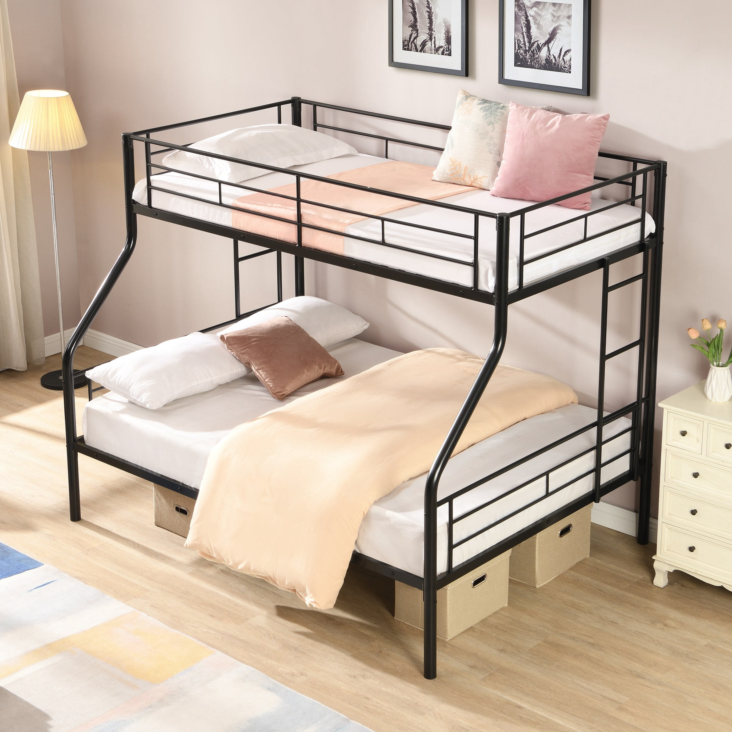 Twin Over FULL Metal Bunk Bed, No Box Spring Needed, Large Under Bed Storage