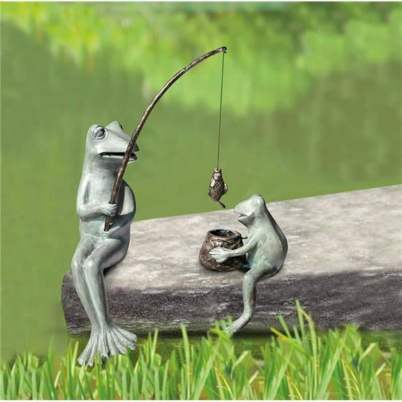 Garden Fishing Frog Mama & Baby Sculpture