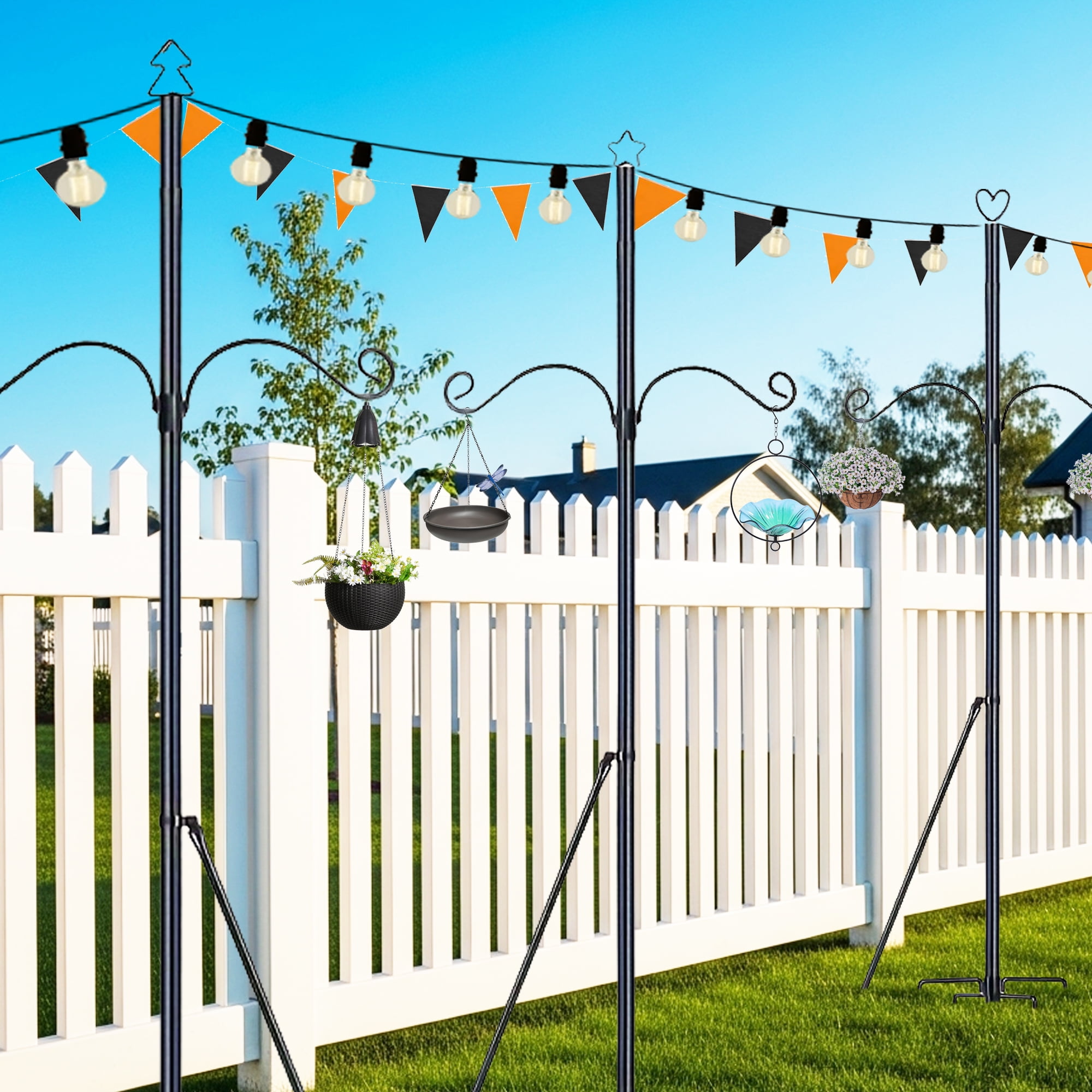 2 Pack String Light Poles for Outside, Metal Lights Hanger Pole Outdoor with Fork, Lighting Hanging Post Accessories for Patio Decor Garden Backyard Yard Front Porch Outside Decorations