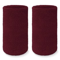 COUVER 6 inch Extra Long Thick Sports Wristband / Sweatband, MAROON (2 Piece)