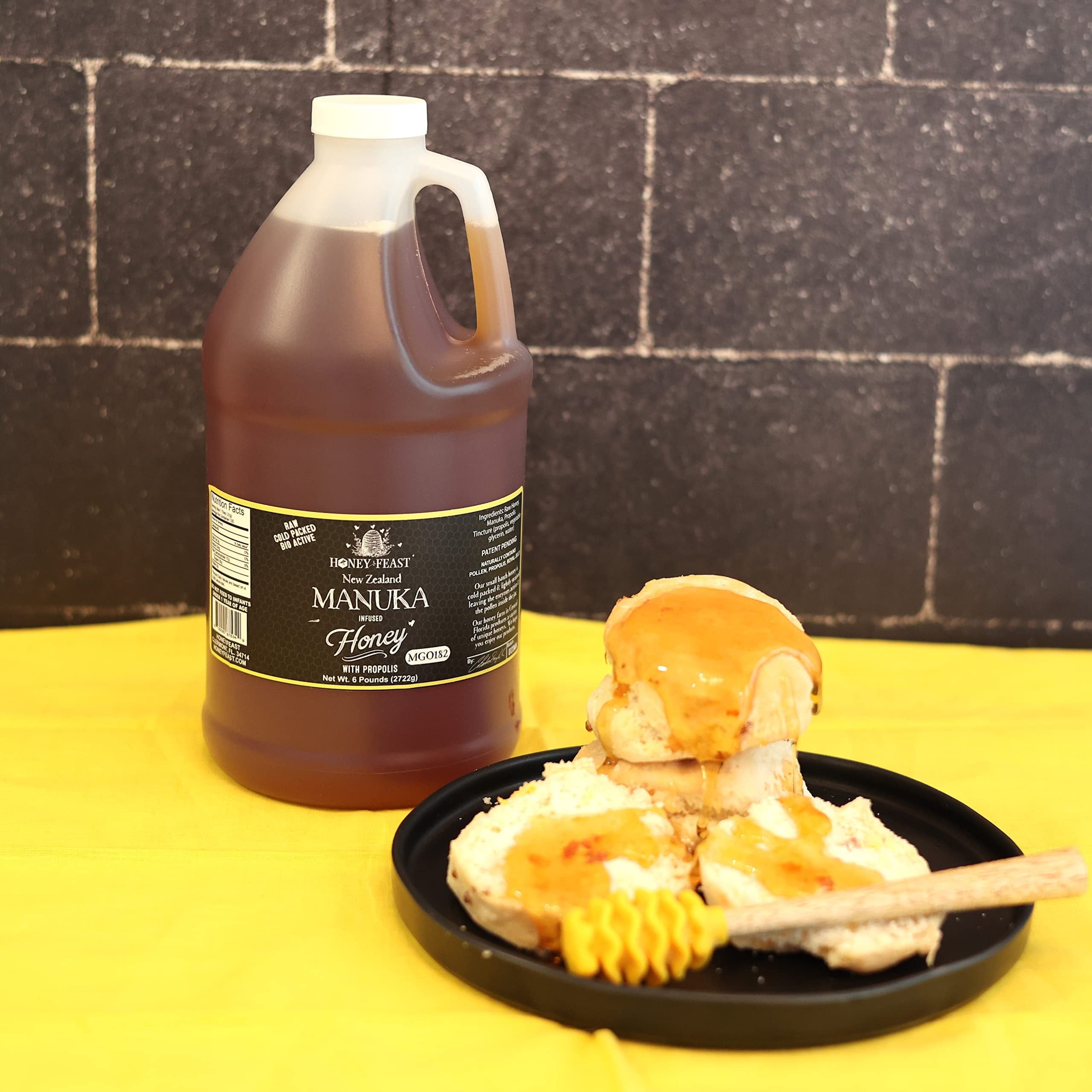 HONEY FEAST 1 Gallon Propolis Infused Raw Manuka Honey 6 Pounds (Pack of 2) | New Zealand Manuka Honey Blend with Propolis | Bulk Honey | MGO182 | Patent Pending Formula
