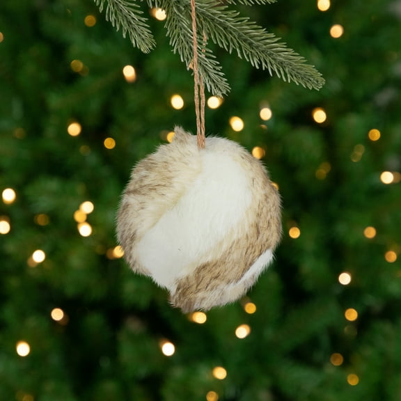 Northlight Faux Fur Ball Christmas Ornament - 3" - Brown and White